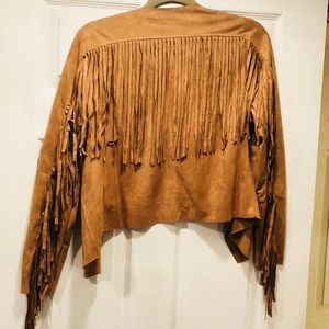 Tan Faux suede fringe jacket